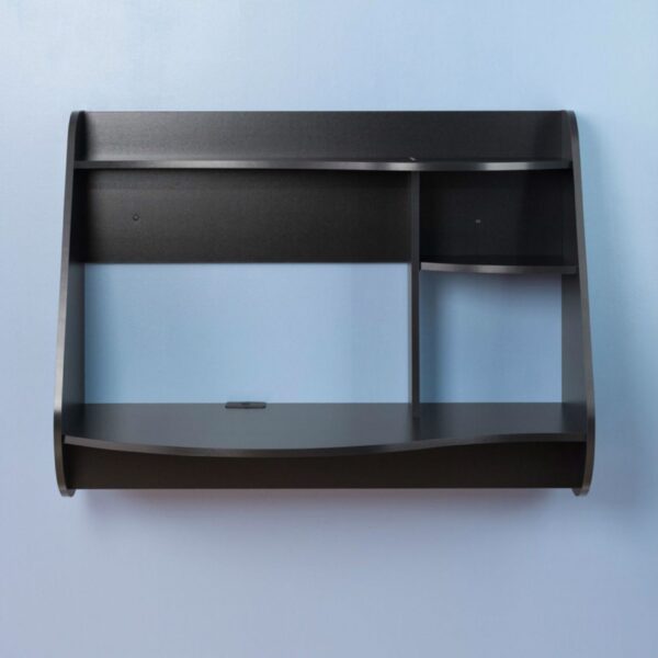 Modern Wall Mounted Laptop Computer Desk in Black Wood Finish - Image 2