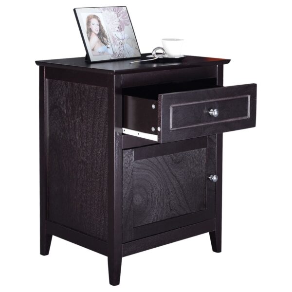 Espresso Wood 1-Drawer End Table Cabinet Nightstand - Image 3