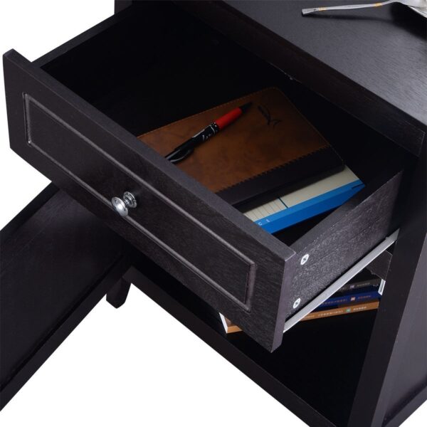Espresso Wood 1-Drawer End Table Cabinet Nightstand - Image 4