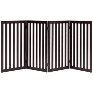 Folding 4-Panel Dog Gate Pet Fence in Brown Wood Finish