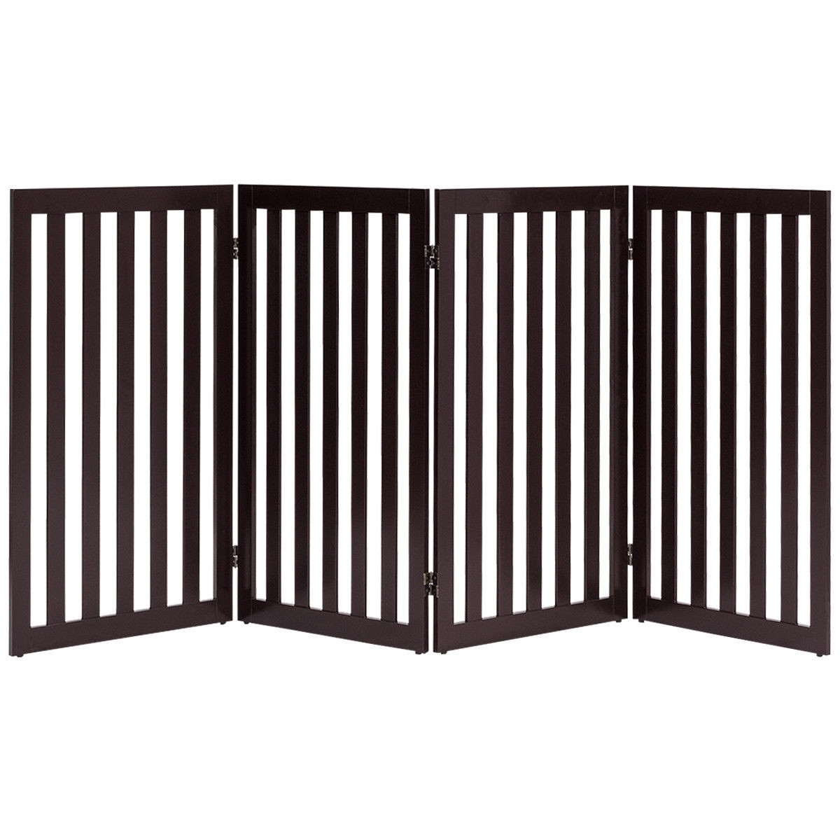 Folding 4-Panel Dog Gate Pet Fence in Brown Wood Finish