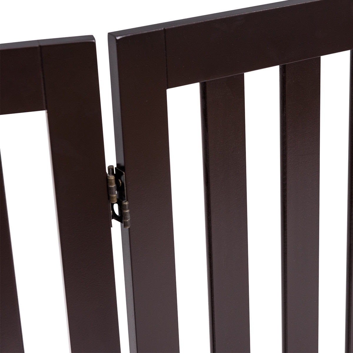 Folding 4-Panel Dog Gate Pet Fence in Brown Wood Finish - Image 5