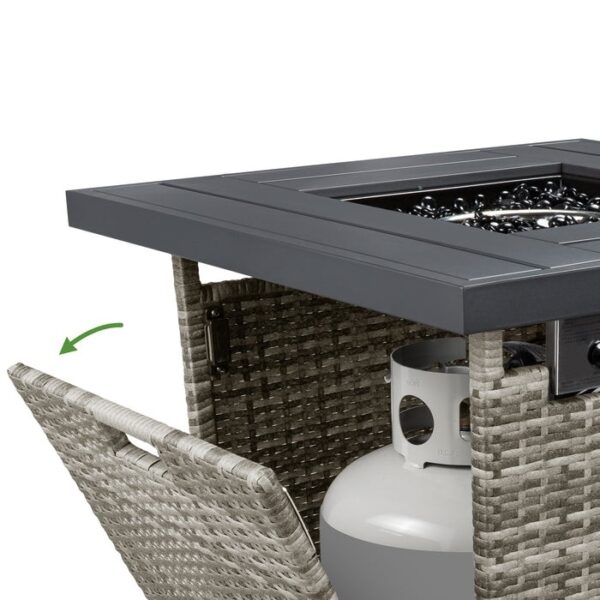 50,000 BTU Grey Wicker LP Gas Propane Fire Pit w/ Faux Wood Tabletop and Cover - Image 2