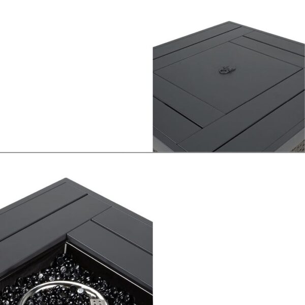 50,000 BTU Grey Wicker LP Gas Propane Fire Pit w/ Faux Wood Tabletop and Cover - Image 3