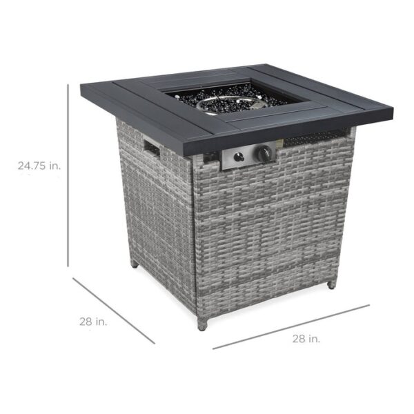 50,000 BTU Grey Wicker LP Gas Propane Fire Pit w/ Faux Wood Tabletop and Cover - Image 5