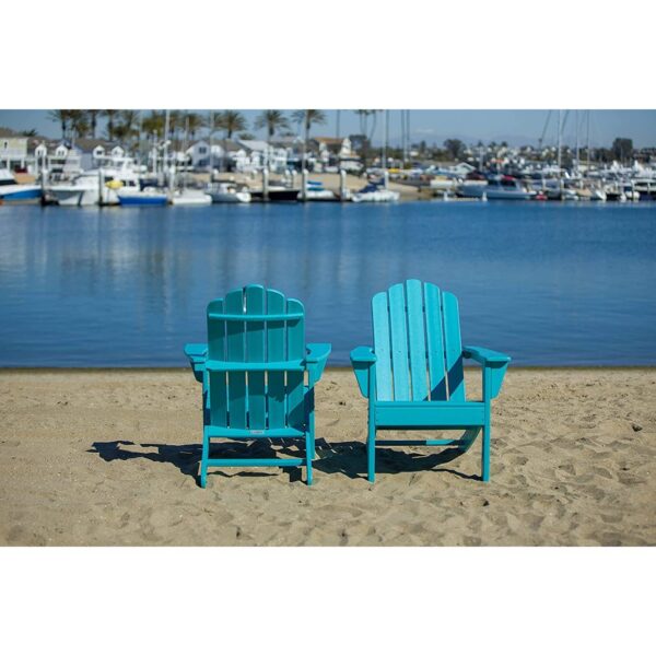 All Weather Recycled Blue Poly Plastic Outdoor Patio Adirondack Chairs - Set of 2 - Image 3