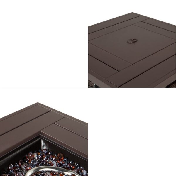 Brown Resin Wicker Fire Pit LP Gas Propane w/ Faux Wood Tabletop and Cover - Image 3