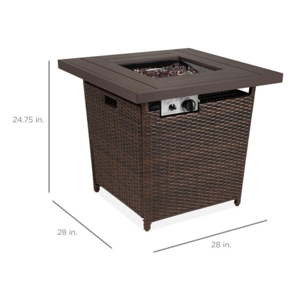 Brown Resin Wicker Fire Pit LP Gas Propane w/ Faux Wood Tabletop and Cover - Image 5