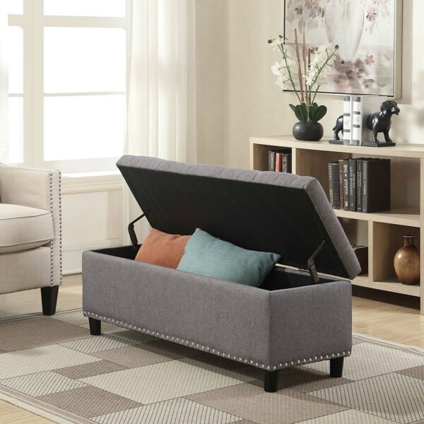 Grey Linen 48-inch Bedroom Storage Ottoman Bench Footrest - Image 2