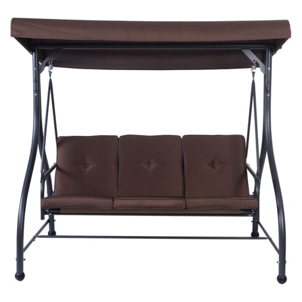 Brown Adjustable 3 Seat Cushioned Porch Patio Canopy Swing Chair - Image 2