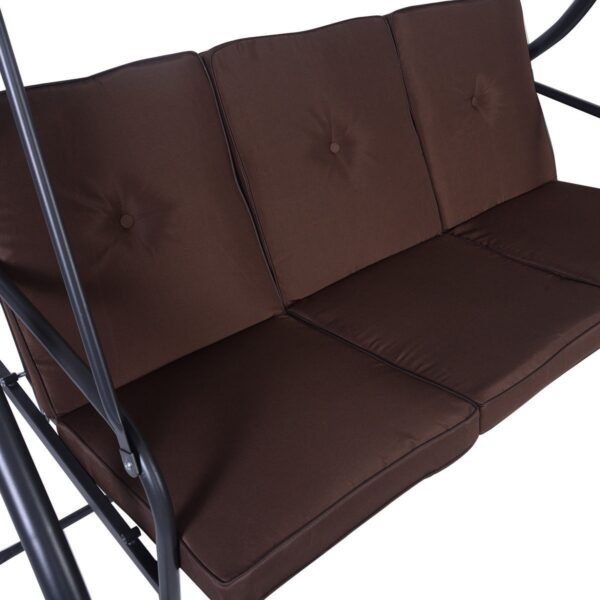 Brown Adjustable 3 Seat Cushioned Porch Patio Canopy Swing Chair - Image 4