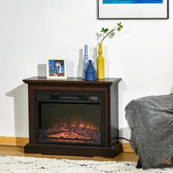 31 inch Brown Electric Fireplace Heater Dimmable Flame Effect and Mantel w/ Remote Control - Image 2