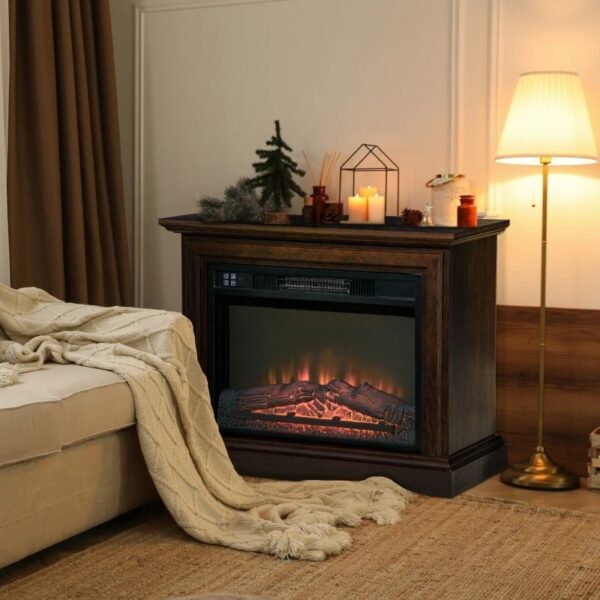 31 inch Brown Electric Fireplace Heater Dimmable Flame Effect and Mantel w/ Remote Control - Image 3