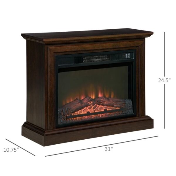 31 inch Brown Electric Fireplace Heater Dimmable Flame Effect and Mantel w/ Remote Control - Image 4