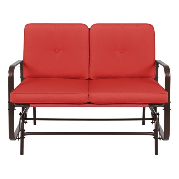 UV-Resistant Red 2 Seater Ergo Patio Glider Loveseat Rocking Chair Bench - Image 2