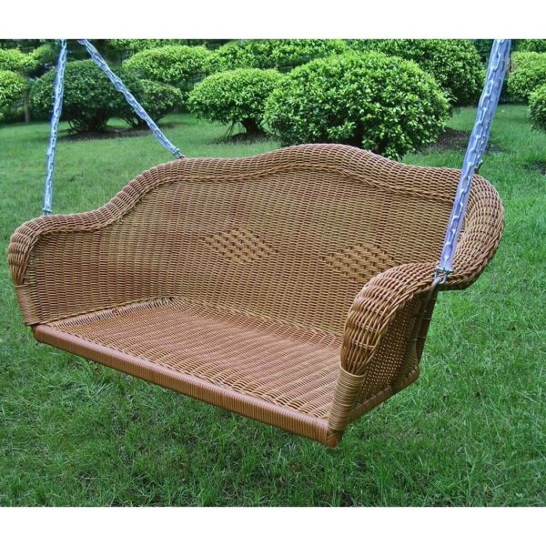 Brown Resin Wicker Porch Swing with 4-ft Hanging Chain - Image 2