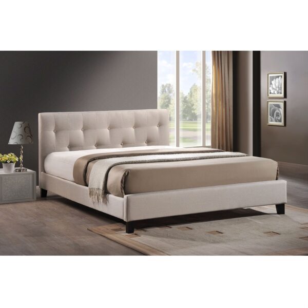 Queen size Beige Fabric Upholstered Platform Bed with Headboard