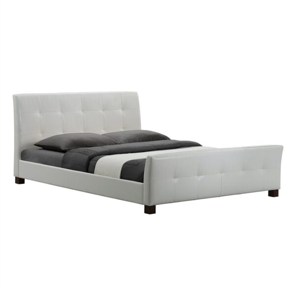 Full Modern White Faux Leather Platform Bed with Padded Headboard and Footboard - Image 2