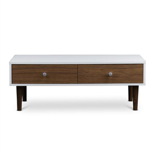 Modern Mid-Century Style White Wood Coffee Table with 2 Drawers - Image 2