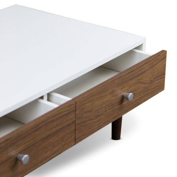 Modern Mid-Century Style White Wood Coffee Table with 2 Drawers - Image 3