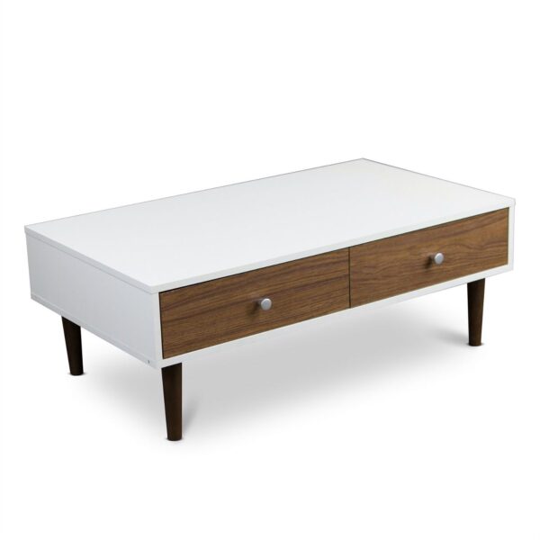 Modern Mid-Century Style White Wood Coffee Table with 2 Drawers - Image 4