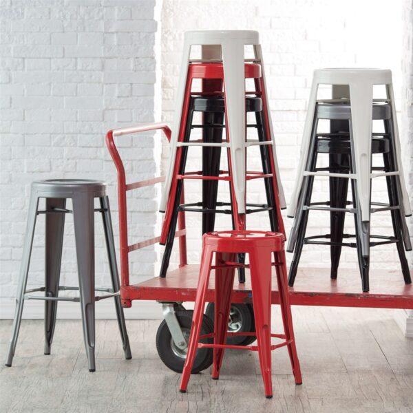 Set of 2 Steel 30-inch Bar Stools in Powder Coat Silver Finish - Image 2