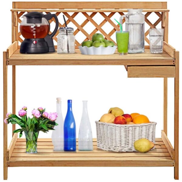 Solid Wood Garden Work Table Potting Bench in Natural Finish - Image 4