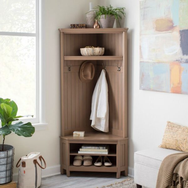 Driftwood Birch Corner Hall Tree Shoe Cubbie Hat Storage Rack - Image 2