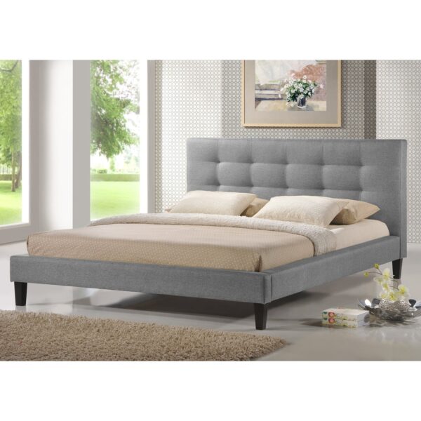 King size Modern Gray Linen Upholstered Platform Bed with Headboard - Image 2