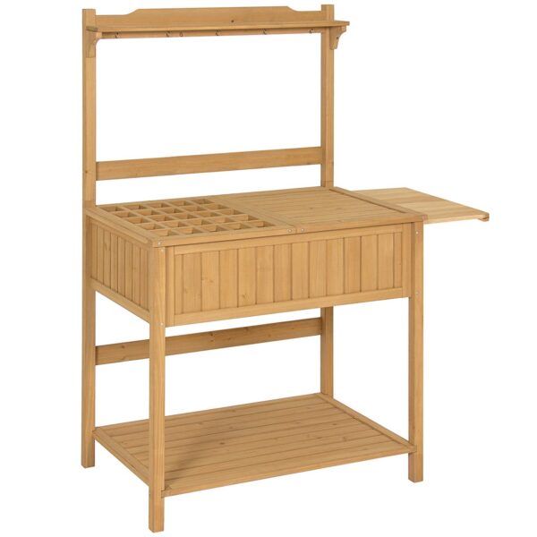 Outdoor Garden Potting Bench Work Table in Natural Fir Wood Finish - Image 2