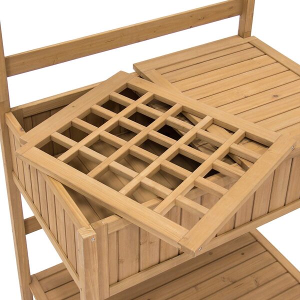 Outdoor Garden Potting Bench Work Table in Natural Fir Wood Finish - Image 3