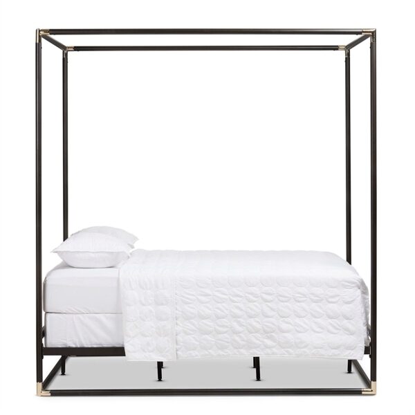 Queen size Industrial Style Black Metal Canopy Bed Frame - Image 3