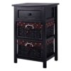 Black Wood 1-Drawer End Table Nightstand with 2 Storage Baskets - Image 2