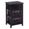 Black Wood 1-Drawer End Table Nightstand with 2 Storage Baskets - Image 3