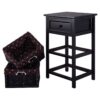Black Wood 1-Drawer End Table Nightstand with 2 Storage Baskets - Image 4