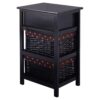 Black Wood 1-Drawer End Table Nightstand with 2 Storage Baskets - Image 5