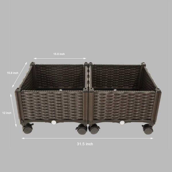 Modern 2-Piece Indoor Outdoor Raised Garden Planter Box on Wheels in PP Rattan - Image 5