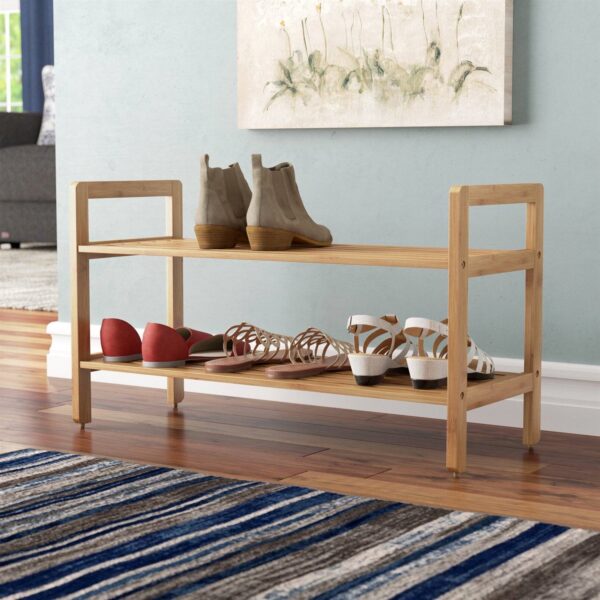 Modern Bamboo 2-Shelf Shoe Rack - Holds up to 8-Pair of Shoes - Image 2