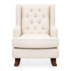 Beige Soft Tufted Upholstered Wingback Rocker Rocking Chair - Image 2