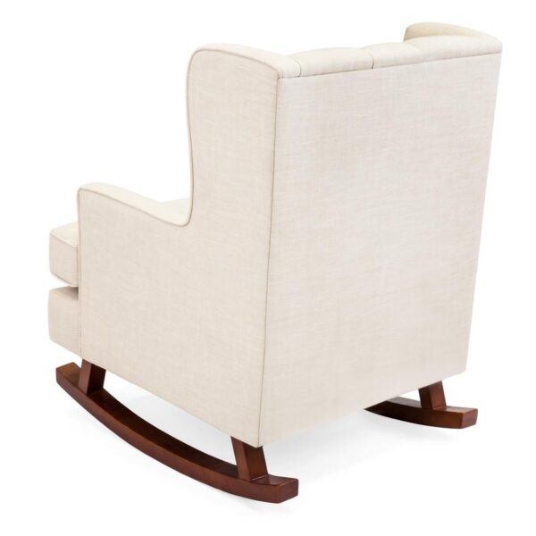 Beige Soft Tufted Upholstered Wingback Rocker Rocking Chair - Image 3