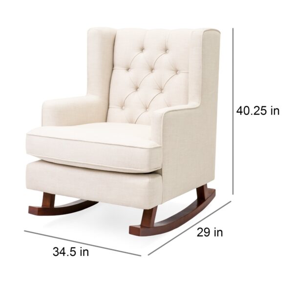Beige Soft Tufted Upholstered Wingback Rocker Rocking Chair - Image 5