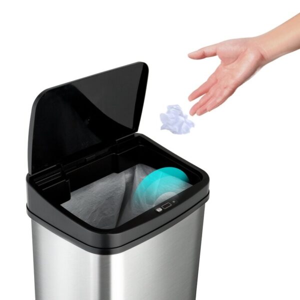 Black Top 13-Gallon Stainless Steel Kitchen Trash Can with Motion Sensor Lid - Image 3
