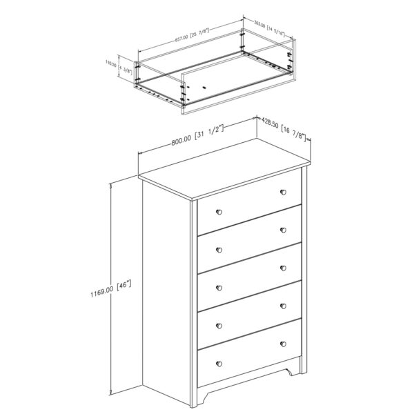 5-Drawer Bedroom Chest in Black Wood Finish and Nickle Finish Knobs - Image 3