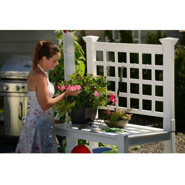 White Vinyl Outdoor Garden Classic Potting Bench with Shelves - Image 2
