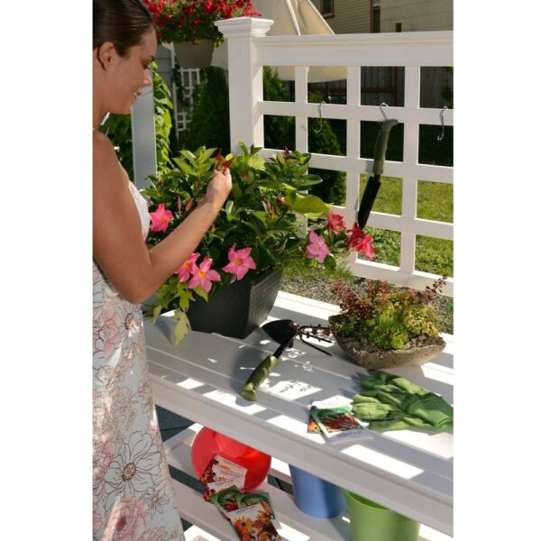 White Vinyl Outdoor Garden Classic Potting Bench with Shelves - Image 3