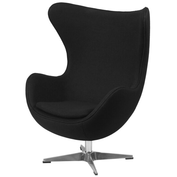 Modern Black Wool Fabric Upholstered Egg Shaped Arm Chair - Image 2