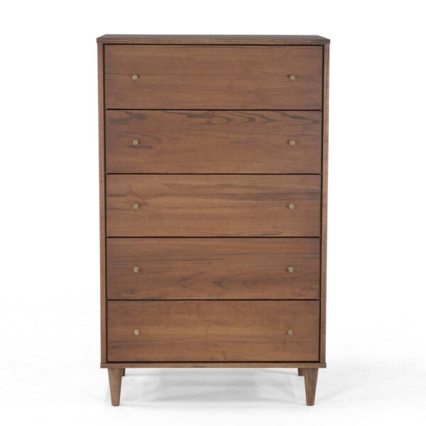 Farmhouse Rustic Walnut Mid Century 5 Drawer Chest - Image 2