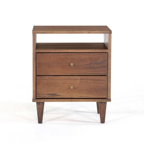 Farmhouse Rustic Walnut Mid Century 2 Drawer Nightstand - Image 2
