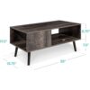 Modern Mid-Century Coffee Table Living Room Storage Shelf in Rustic Black Wood - Image 3