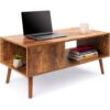 Modern Mid-Century Coffee Table Living Room Storage Shelf in Brown Wood - Image 2